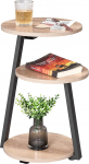 BEWISHOME Greige KTZ41G Round Side Table with Metal Frame, Accent Table, Bedside Table with 3-Tier Shelves, Small Coffee Table for Living Room, Bedroom, Greige