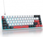 M&auml;nguklaviatuur valge 60% - Mini-mehaaniline klaviatuur 65% sinise LED taustavalgustusega, 68 klahvi juhtmega Gamer Amer&iuml;ka QWERTY punase l&uuml;litiga PC/Laptop GT68-White jaoks
