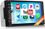 SIXTOP Double DIN autostereo koos juhtmevaba CarPlay Androidi autoteekiga, 7-tolline HD IPS puuteekraaniga autoraadio 2 DIN peaosa koos peeglilinkiga Bluetooth FM EQ Type-C kiirlaadimine, USB/AUX/TF sisendiga
