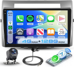 Hodozzy 4G + 128GB Android Autoradio Toyota Corolla Verso 2004-2009 jaoks koos Carplay juhtmevaba Android autoga, 9-tolline InCell puuteekraaniga 2 DIN autoraadio koos GPS navigatsiooniga Bluetooth DSP WiFi raadio FM RDSiga