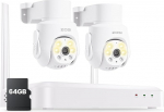ZOSI 3K 5MP Wi-Fi 6 valvekaamera komplekt koos 2 x 360&deg; PTZ WiFi kaameraga v&auml;ljas, 64GB kaart, isiku j&auml;lgimine, v&auml;rviline &ouml;&ouml;n&auml;gemine, 2-suunaline heli, C280