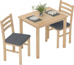 HOMCOM Puidust s&ouml;&ouml;gilaud 80 x 60 cm s&ouml;&ouml;gilaud 2 tooliga Ruumis&auml;&auml;stlik s&ouml;&ouml;gitoa komplekt Ristk&uuml;likukujuline k&ouml;&ouml;gilaud koos pehmendustega s&ouml;&ouml;gitoolidega v&auml;ikesesse tuppa s&ouml;&ouml;gitoa k&ouml;&ouml;ki Naturaalne puit