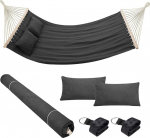 Bakaji Garden Hammock Double 2 istekohaga 232 x 148 cm L&auml;bipaistvad puidust postid Puuvillane kate koos 2 padjaga ja rihmadega (Antratsiit)