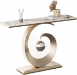 Generisch Schmaler Goldener Konsolentisch - Eleganter Beistelltisch f&uuml;r den Eingangsbereich mit robustem Metallgestell und schlanken Kanten, ideal f&uuml;r Wohnzimmer, Flur und Sofa (Beige, 80x30x80cm)