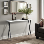 Kitsas konsoollaud marmori v&auml;limusega 100 x 25 x 80 cm Esikusse laud kirstuga modernne, helehalli tamme dekooriga ja metalljalgadega Sideboard sissep&auml;&auml;sualale esikusse elutuppa Apollo valge