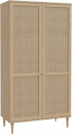Forte Calasetta riidekapp 110, Boho stiilis Viini punutud riidekapp 2 uksega, riidepuudega, riiulitega, puidust, dekoratsioon: 110 cm lai x 208 cm k&otilde;rge x 52 cm s&uuml;gav.