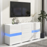 SUKY High Gloss White Sideboard 140 x 35 x 72 cm S&auml;ilituskapp koos 16 v&auml;rvi LED-valgustusega s&ouml;&ouml;gituppa elutuppa