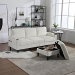 Ecksofa Diivan L-f&ouml;rmiges 3-Sitzer, Couch mit Fu&szlig;st&uuml;tze, Stauraum, Getr&auml;nkehaltern, Seitentasche, Chenille-Sofa Polstersofa Couchs, Beige