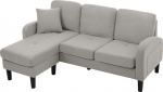 L-kujuline 3-kohaline nurgadiivan koos paindliku Chaise Longue'ga, puuvillane linasest kangast kate, tugevad plastist jalad, modulaarne diivan disain, kompaktne istmekomplekt pehmete padjadega (helehall)