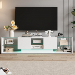 TV Stand 200cm LED TV m&ouml;&ouml;bel klaasriiuliga TV kapp elutuppa Kaasaegne puidust TV stend 2 sahtliga madal kapp elutuppa Valge