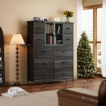 VERMESS kapp magamistoas v&otilde;rkuksega, k&otilde;rged riidekapid ja riidekapid 10 riidest sahtliga, kaasaegne riidekapi organiseerija, metallraam, puidust paneel riidekappi, esikusse, musta v&auml;rvi