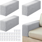 Sofa-Armlehnenbez&uuml;ge, extra lang, Sofa-Armschoner f&uuml;r Sofa und Liegen, Stretch-Jacquard-Armlehnenbez&uuml;ge f&uuml;r gro&szlig;e Sessel, rutschfest, waschbar, M&ouml;belschutz f&uuml;r Hunde/Haustiere, Hellgrau, 4 St&uuml;ck