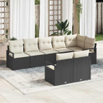 Gartensofa-Set 8-teilig in schwarz-wei&szlig; aus Poly-Rattan mit Kissen, 8-teiliges Outdoor-Sofa-Set f&uuml;r die Terrasse als Gartenm&ouml;bel-Set mit 8 St&uuml;cken