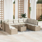 Modulares Outdoor-Sofagarnitur aus Polyrattan als 9-teiliges Gartensofa-Set in Beige und Creme mit Kissen, Garten Lounge Set, Gartenm&ouml;bel-Set mit Kissen