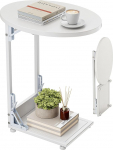 Elbourn Folding Side Table Coffee Table Metal Frame C Shape TV Stand for Living Room Bedroom Coffee Table (White)