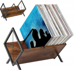 Vin&uuml;&uuml;lplaadi statiiv, 40 x 22 x 30,5 cm Vin&uuml;&uuml;lplaadi hoidla, mis on valmistatud rauast ja t&auml;ispuidust, reguleeritava jaoturiga korraldaja plaatide CD-albumite, ajakirjade ja raamatu jaoks, avatud disainiga