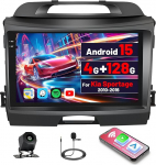 Inefala Android 15 2G/64G autoraadio GPS navigeerimine Kia Sportage 2010-2016 raadio traadita Carplay Android auto, 9-tolline puuteekraan, GPS, WiFi, BT, USB, FM RDS, EQ, MIC, CAM
