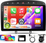 【4+128G】 Hodozzy Carplay Autoradio f&uuml;r Peugeot 308/408 2007-2015 Android Autoradio mit Navi,9 Zoll In-Cell Bildschirm mit Android Auto/WiFi/GPS/RDS/FM/Bluetooth/USB+R&uuml;ckfahrkamera