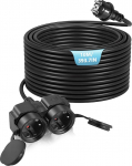 Elektrijuhtme pikendus, 2 pistikupesa ja tolmukatetega veekindel, pistikupesa pikendus sise- ja v&auml;litingimustes kasutamiseks, Max 3500 W, 16 A 250 V, IP44, 10 m toitekaabel
