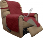 ISSUNTEX Double Protection 100% veekindel elutuba p&ouml;&ouml;rdm&ouml;&ouml;bli kaitsja Recliner diivan Slipcover koertele lemmikloomadele lastele (teki tool, j&otilde;ulupunane/beež)