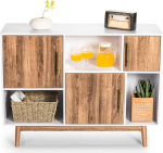 GIANTEX puidust hoiukapp Sideboard, elutoa kapp Buffet kapp 6 kambrit ja 3 uksega k&uuml;lgkapp Moodne vabalt seisev aktsentkapp sahtlikapp (valge + naturaalne)
