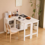 ModernLuxe Baarilaud koos pikendatava lauaplaadiga, valge, laudpink koos hoiuruumi ja kokkupandava funktsiooniga, laiendatav s&ouml;&ouml;gilaud 122-160 cm, baarilaud, k&ouml;&ouml;gilaud l&uuml;kandklaasist ustega ja sahtlitega.