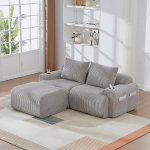 L diivan magamisfunktsiooniga, modulaarne diivan, kondita diivan koos 2 v&auml;ljaheitega, Corduroy kangas, joogihoidja ja k&uuml;lgmine hoiukott, elutuppa, kontorisse, 200 x 174 x 80 cm (helehall)
