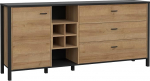 FORTE High Rock kapp vasakpoolne, 1 ukse ja 3 sahtliga, puukomposiit, must / Riviera tamm, 186,3 x 85,1 x 40,2 cm