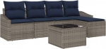 vidaXL Diivan Set mit Kissen 6 pcs Grau und Marineblau Poly-Rattan, Garten und Terrasse, modernes Rattan-Patio-Set, kerge, UV-best&auml;ndig, mit Stauraum, Coole Sitzgelegenheit