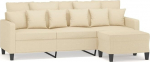 3-Sitzer-Sofa mit Hocker Creme 198 cm Breit Modernes Stoff-Couch-Set Bequeme Lounge f&uuml;r kleine R&auml;ume im Wohnzimmer Schlafzimmer Flur