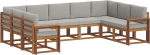 Outdoor-Sofa-Set aus massivem Akazienholz, Modulares Gartenm&ouml;bel Set mit Kissen, Loungem&ouml;bel f&uuml;r Terrasse und Garten, Modernes Design, 304 x 189,5 x 73 cm, Hellgrau