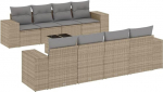 9-teilige Garten-Sofagarnitur Beige Poly-Rattan inkl. Kissen 55x55 cm Robustes Glas-Tischchen modular Lounge-Set f&uuml;r Terrasse Balkon und Patio