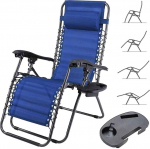 BAKAJI Gravity Zero Folding Garden Recliner Chair ruumi kokkuhoidmine torukujulise terastaldrikuga 22mm kallutatav Texilene kangas hingav &otilde;ue bassein (sinine)