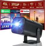 Mini projektor 4K & 1080P FHD, WiFi 6 & Bluetooth 5.0, 90&deg; p&ouml;&ouml;ramine, automaatne keystone korrektsioon, kuni 200 tolli, Smart Android - koju, magamistuppa, &otilde;ue/t&ouml;&ouml;ruumi, &uuml;hildub HDMI/TV-ga.