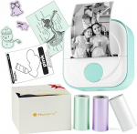Phomemo Q02 Mini Printer, Tiny Printer for Study, Notes, Pictures, Photos, Diaries, DIY, Sticker Printer Compatible with Phone & Tablet, Mobile Phone Printers with 3 Rolls of Paper, Green