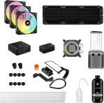 CORSAIR Hydro X seeria iCUE LINK XH405i kohandatud jahutuskomplekt - Hardline vesijahutuskontuur - XC7 ELITE protsessori vesijahuti - XD5 ELITE D5 pump - 3x QX120 RGB ventilaatorid - teraskarva hall