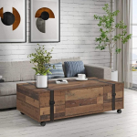 Forte FOBYA kohvilaud 110, laud ratastel 1 sahtliga, elutoa laud, maal&auml;hedane diivanilaud, k&uuml;ljelaud, puidust komposiit, vanast puidust vintage puidudekoratsioon, 110 cm lai x 35,6 cm k&otilde;rge x 60,2 cm s&uuml;gavus