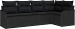 Rantry 5-teiliges Garten-Sofa-Set mit Kissen Schwarz Poly-Rattan, 2-Sitzer Garten-Sofa mit Kissen Schwarz Poly-Rattan Gartenlounge Model3345703
