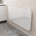 Klapptisch zur Wandmontage, mit Hocker, kaltgewalzte Stahlhalterung, robustes K&uuml;chenregal, platzsparendes Design, wei&szlig;es Finish, 90 x 50 cm, praktische M&ouml;bel f&uuml;r kleine R&auml;ume