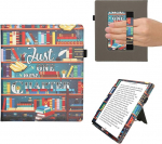 kwmobile Flip Cover &uuml;hilduv Pocketbook InkPad Eo/Bigme InkNote Color+ - &uuml;mbris randmerihmaga Raamatukogu teema Mitmev&auml;rviline