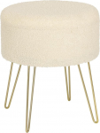 WOLTU Stool with Storage Space Upholstered Stool Velvet Fabric Golden Metal Legs Small Stool Toy Box Diameter 39 x Height 44 cm Padded Footstool Storage Stool Cream White