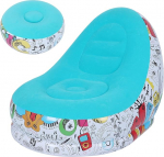 Natudeco Portable Inflatable Sofa Chair, Inflatable Chair, Relaxing Chair, Graffiti Pattern, Sofa with Footstool, Air Lounger, Outdoor Bean Bag for Home, Office, Garden, Beach, Camping (Blue)