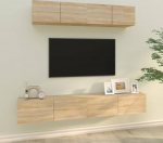 Homgoday TV Furniture Set of 4 Sonoma Oak Multilayer Wood TV Cabinet Low Cabinet for TV Coffee Table Living Room TV Stand for Industrial Living Room