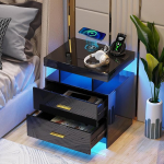 Gurexl nutikas &ouml;&ouml;kapp laadimisfunktsiooniga ja LED, 24-v&auml;rvilise RGB-valgustusega sahtlikapp, klaasist kapp, &ouml;&ouml;kapp 1 avatud kambriga, magamistoas, mustas toonis