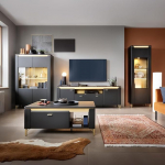 Lomadox Living Room Set 4 Pieces in Matte Black with Gold-Coloured Accents Including Lighting