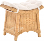 Footstool with Curved Shelf, Sturdy Stool/Stool/Stool Made of Real Rattan with Cushion (Honey)