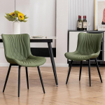Kidol & Shellder S&ouml;&ouml;gitoolid Kunstnahast polsterdatud Mid Century Modern k&ouml;&ouml;gi s&ouml;&ouml;gitooli seljatoega elutoa tool metalljalgadega, Bean Green, 2 tk.