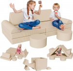 Clevich m&auml;ngusohva lastele, 15-osaline modulaarne laste m&auml;ngusohva, kokkupandav &Ouml;ko-Tex100 sertifitseeritud, vahust diivanvoodi, laste toas olevasse nurka, Cuddly Cord (beež)