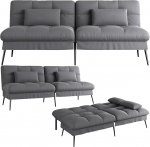 COMHOMA diivanvoodi magamisfunktsiooniga - Futon-kate - nurgadiivan - 3-kohaline k&uuml;lalissohva - reguleeritava seljatoega, hall kangas