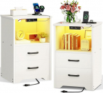 Coleshome &ouml;&ouml;kappide komplekt 2 pistikupesa ja 2 USB-ga, &ouml;&ouml;kapid 10 v&auml;rvi LED-iga, &ouml;&ouml;kapp valge, 2 puidust sahtlit ja hoiuruumiga, 2 paketti